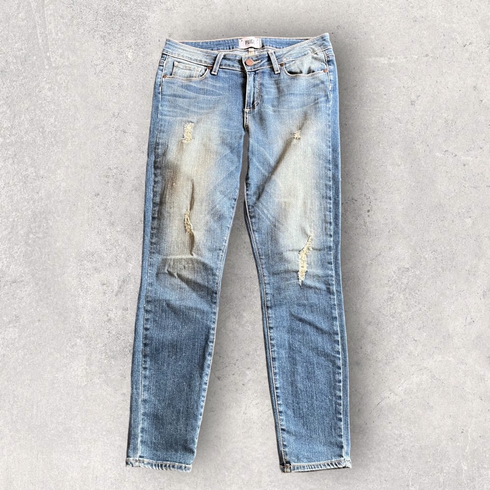 EUC - Paige Verdugo Ankle Medium Wash Denim Distressed Jeans Size 29